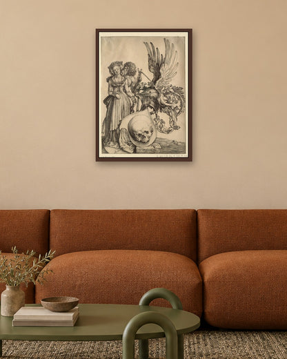 Albrecht Dürer - Coat of Arms with a Skull - dark oak frame in a room