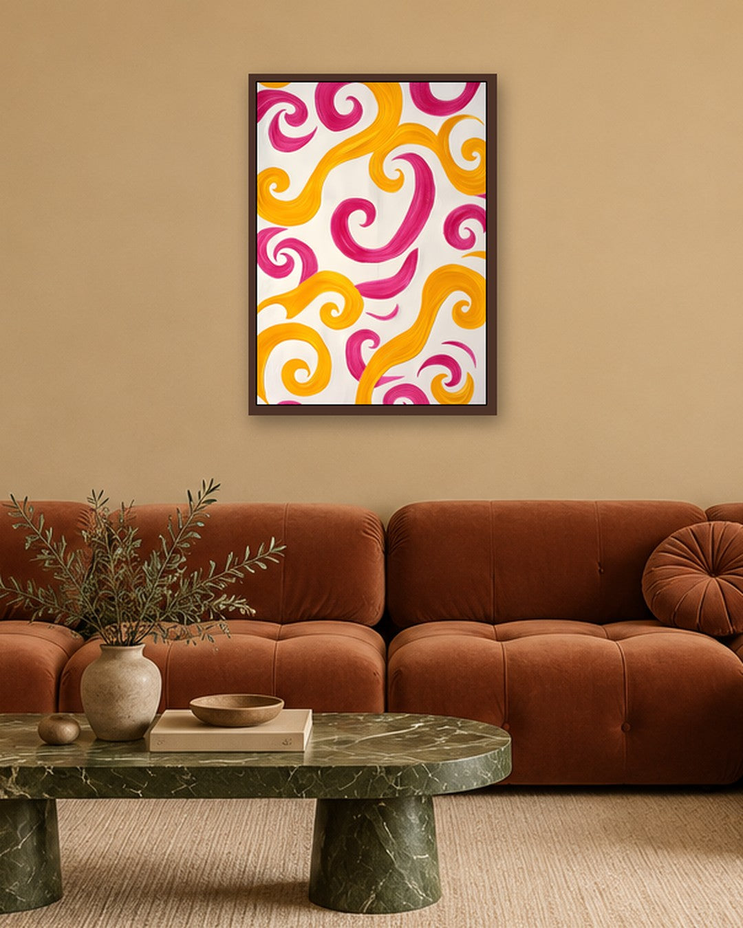 SENT Studio - Abstract Swirls - dark oak frame in a room