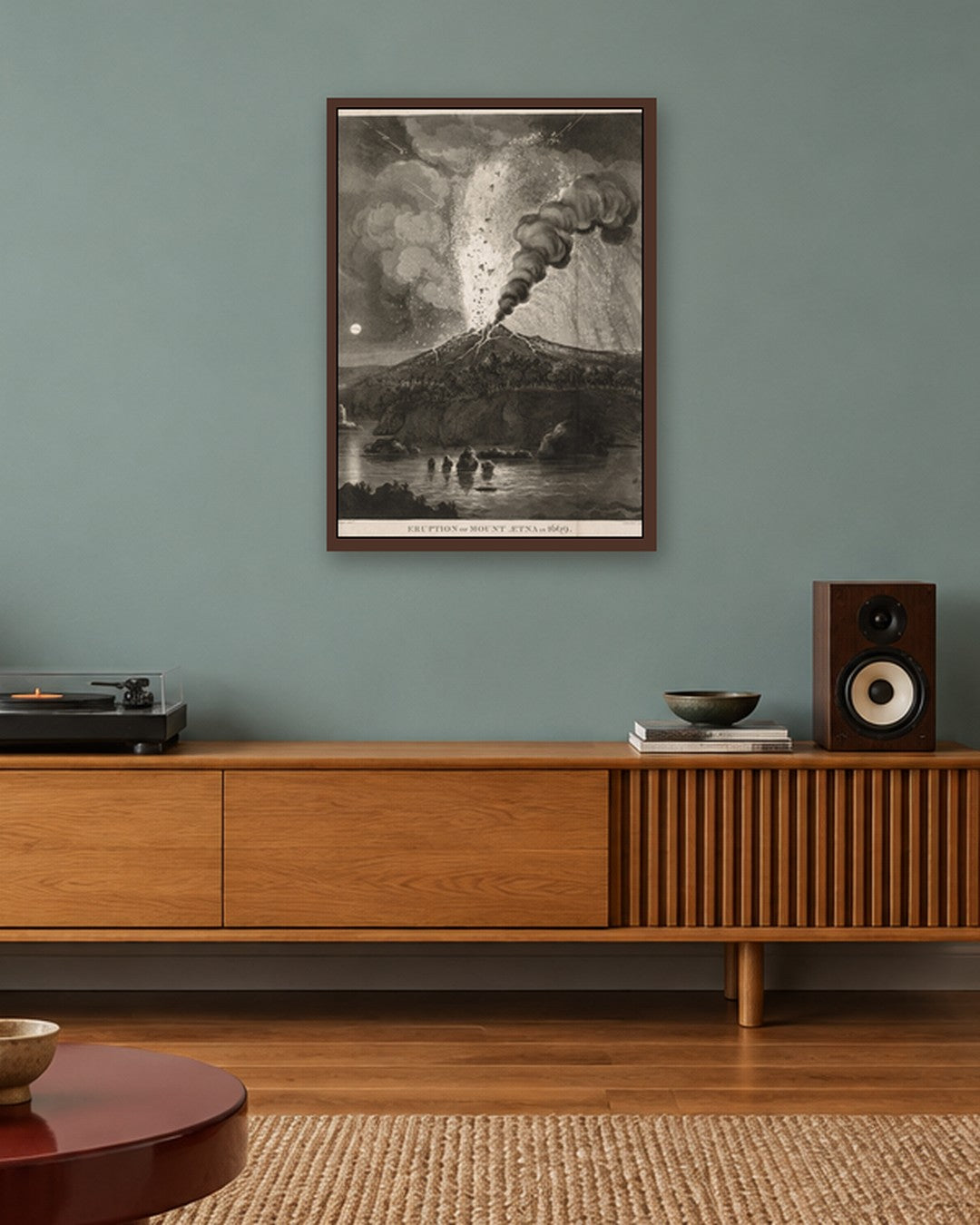 Thomas Sutherland - Eruption of Mount Aetna in 1669 - dark oak frame in a room