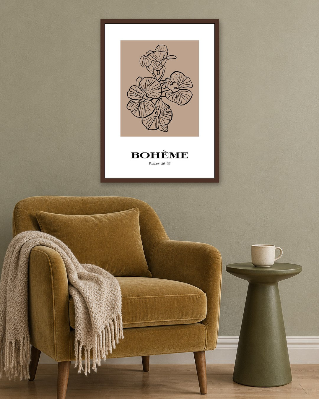 SENT Studio - Blooming Flowers Poster No. 8 - dark oak frame in a room
