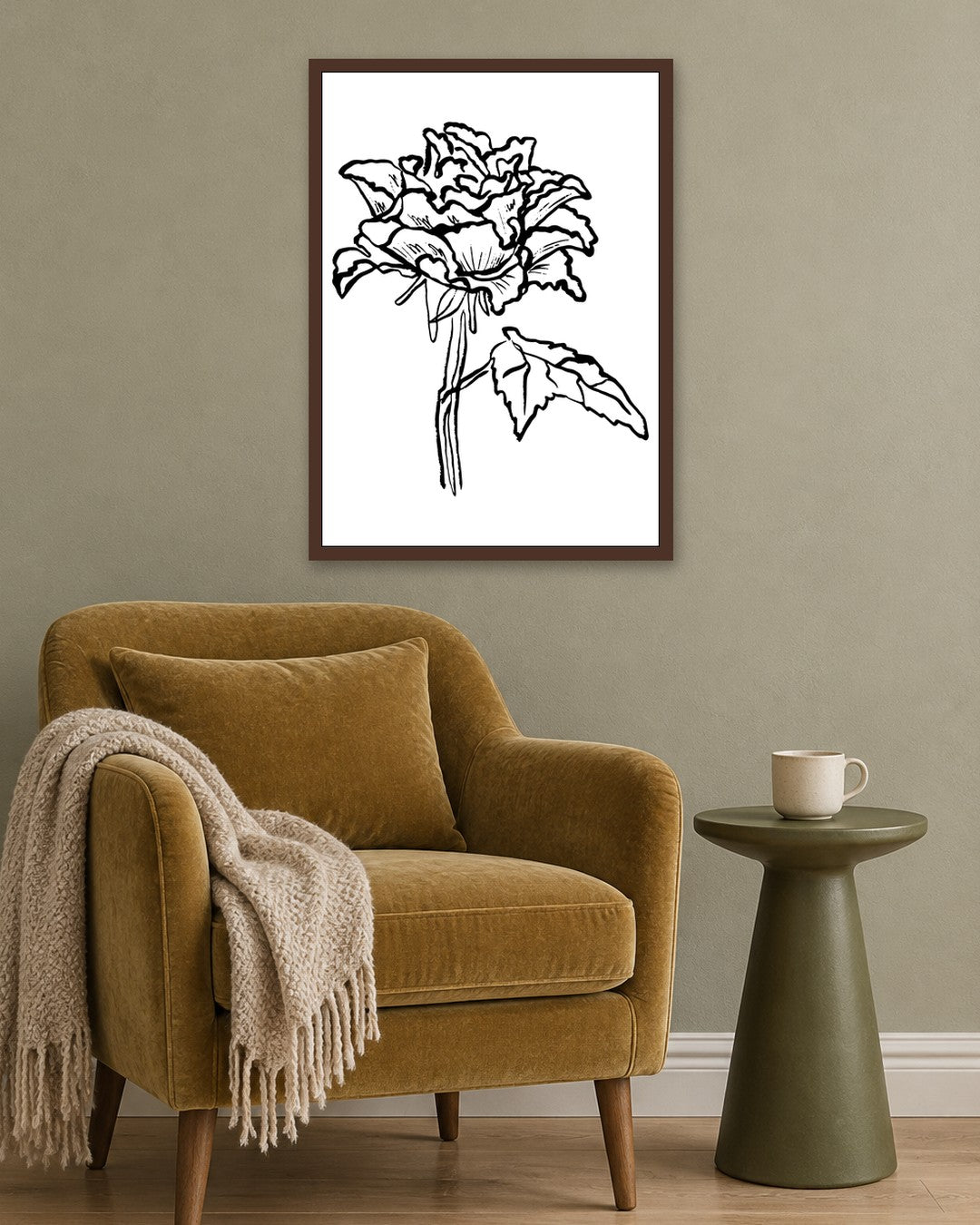 SENT Studio - Blooming Flowers Poster No. 21 - dark oak frame in a room