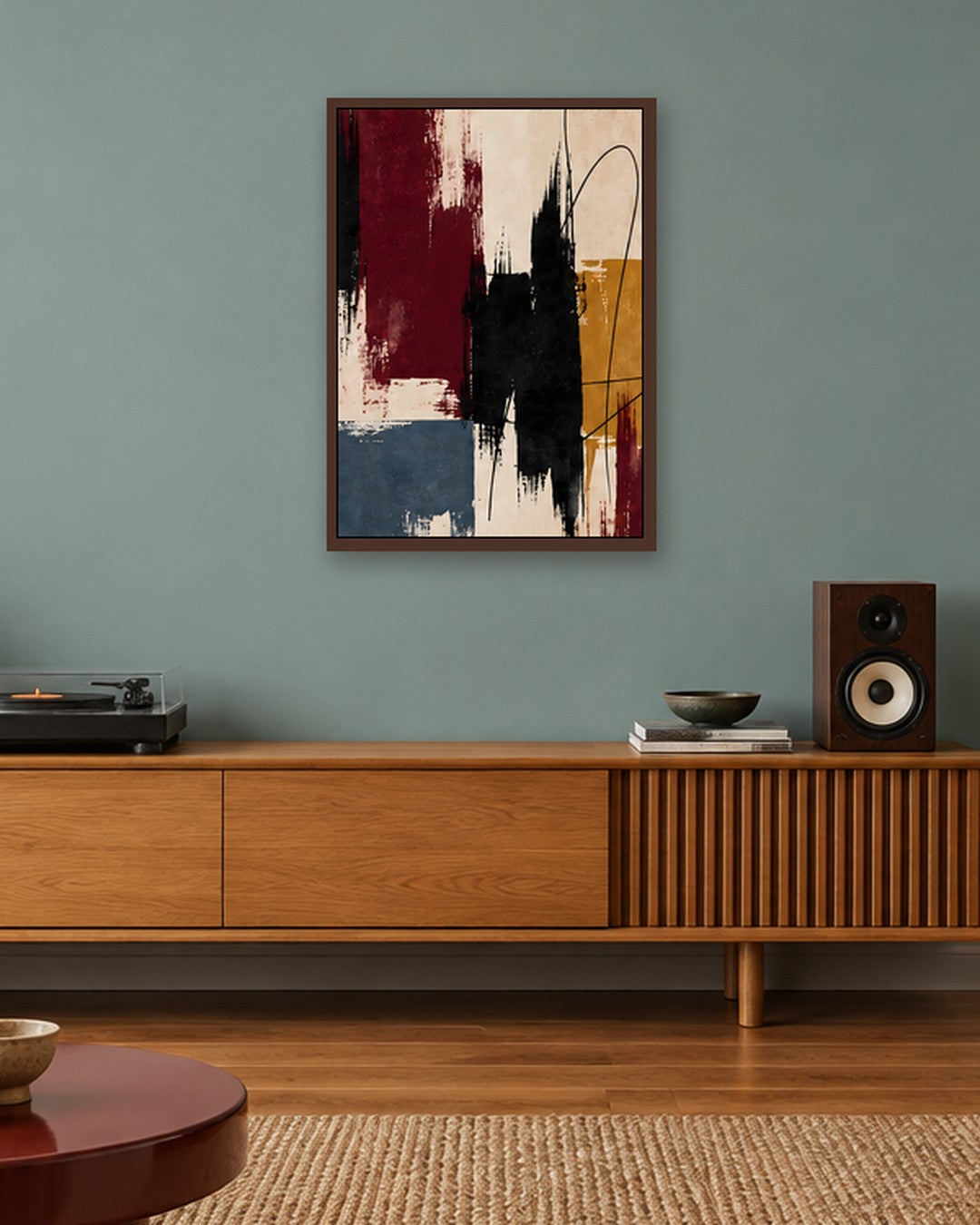 Hilary Ward - Ink and Ochre - dark oak frame in a room