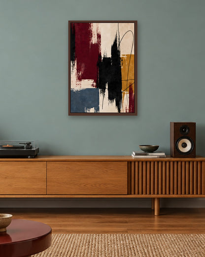 Hilary Ward - Ink and Ochre - dark oak frame in a room
