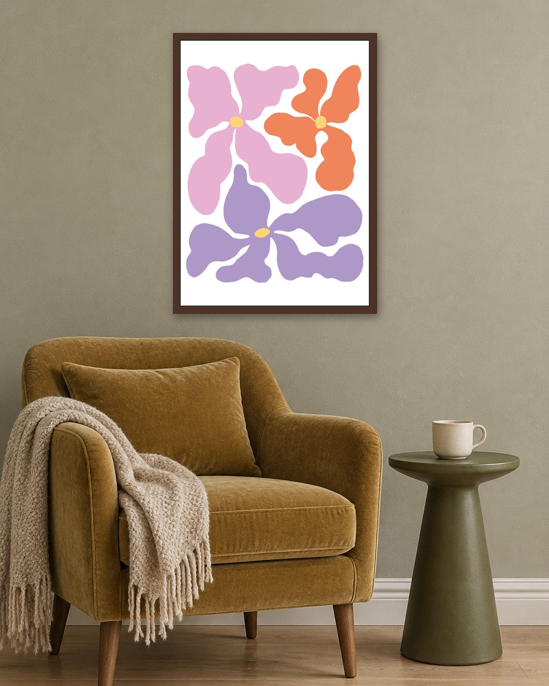 SENT Studio - Blooming Flowers Poster No. 39 - dark oak frame in a room