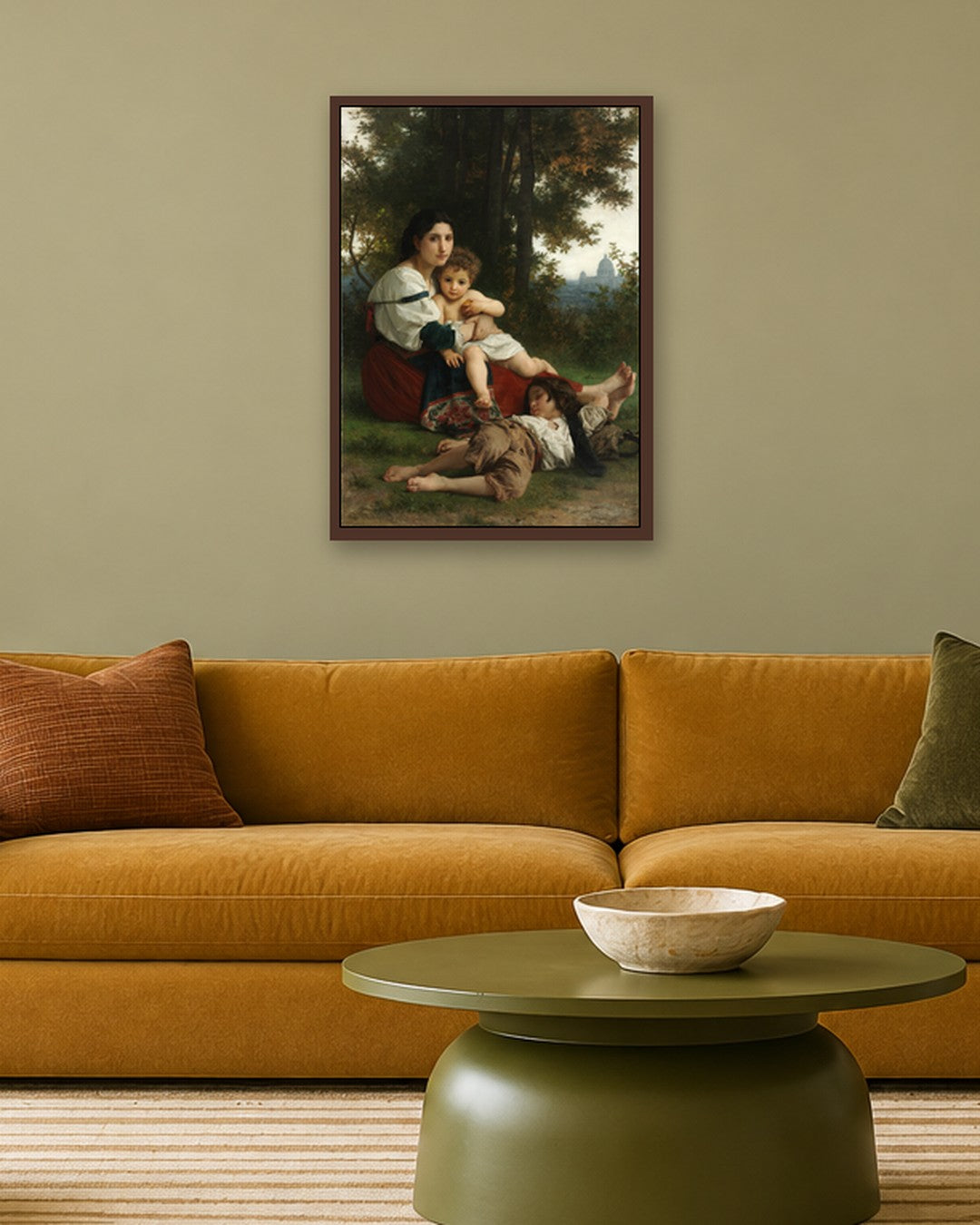 William-Adolphe Bouguereau - Resting Mother and Children - dark oak frame in a room