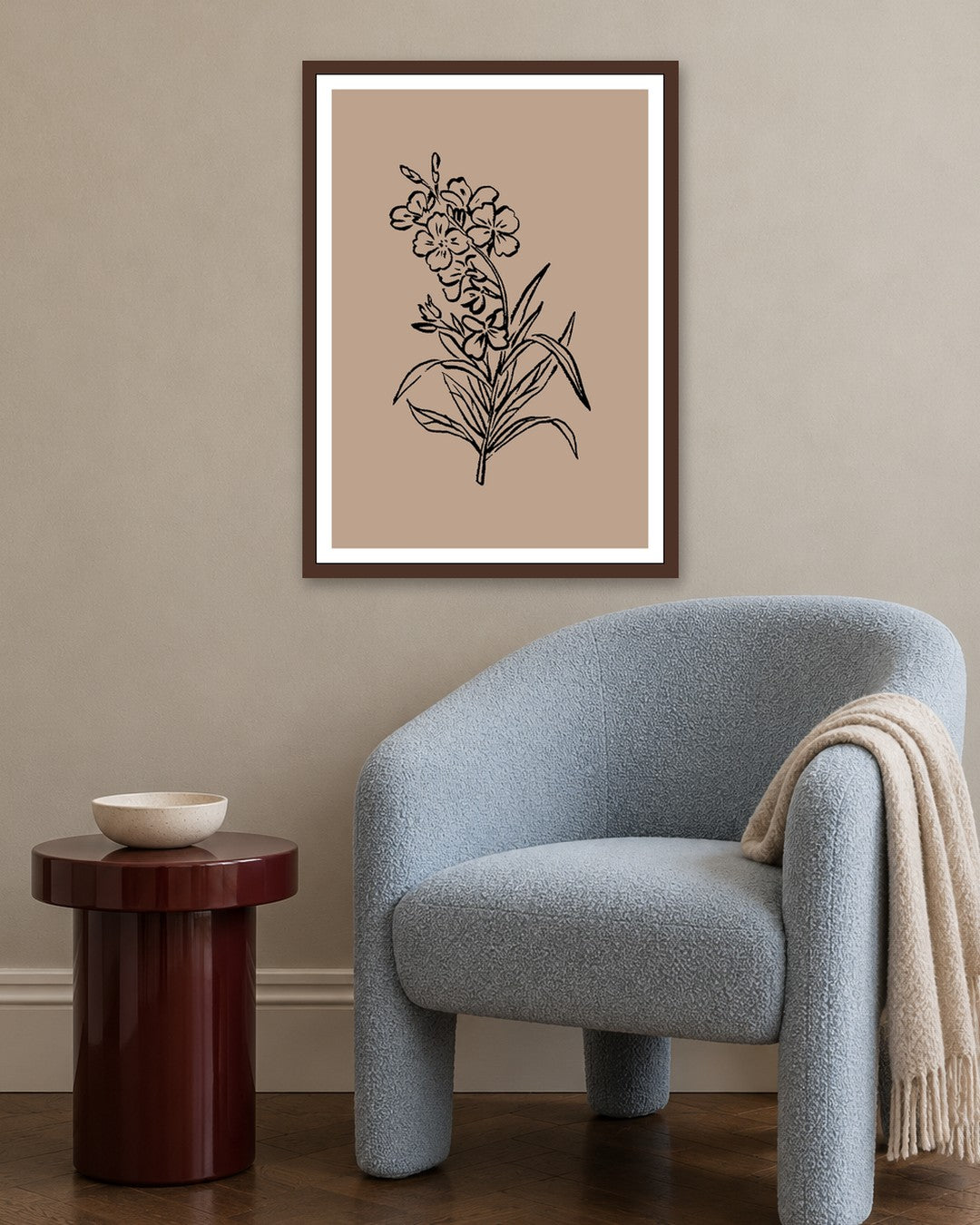 SENT Studio - Blooming Flowers Poster No. 60 - dark oak frame in a room