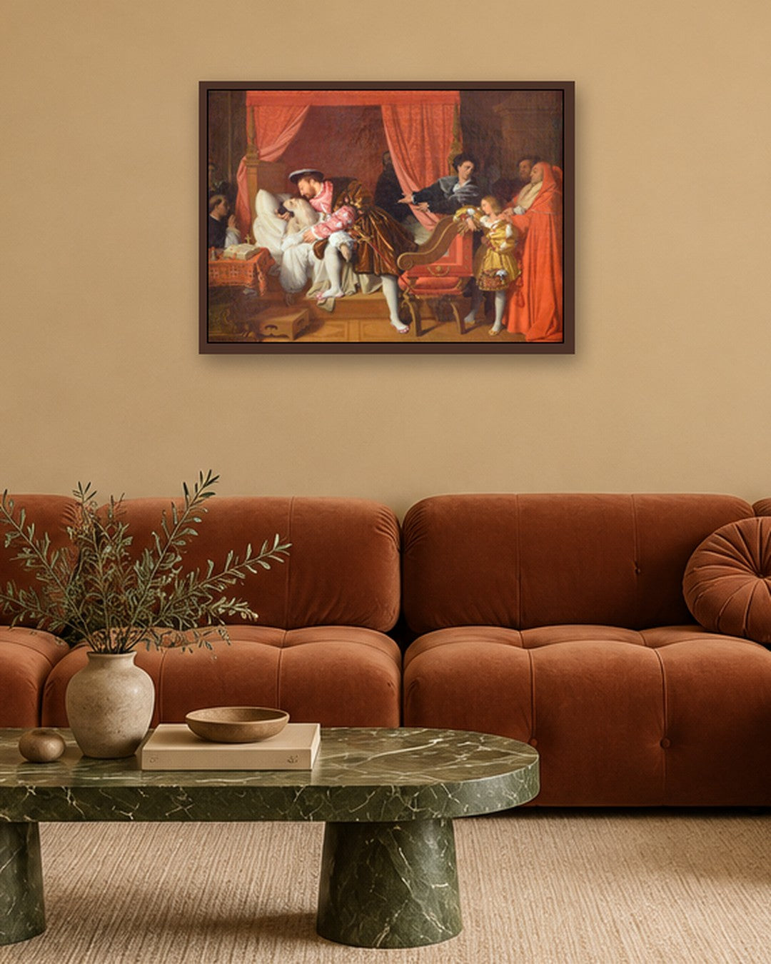 Jean-Auguste-Dominique Ingres - Francis I at the Deathbed of Leonardo - dark oak frame in a room