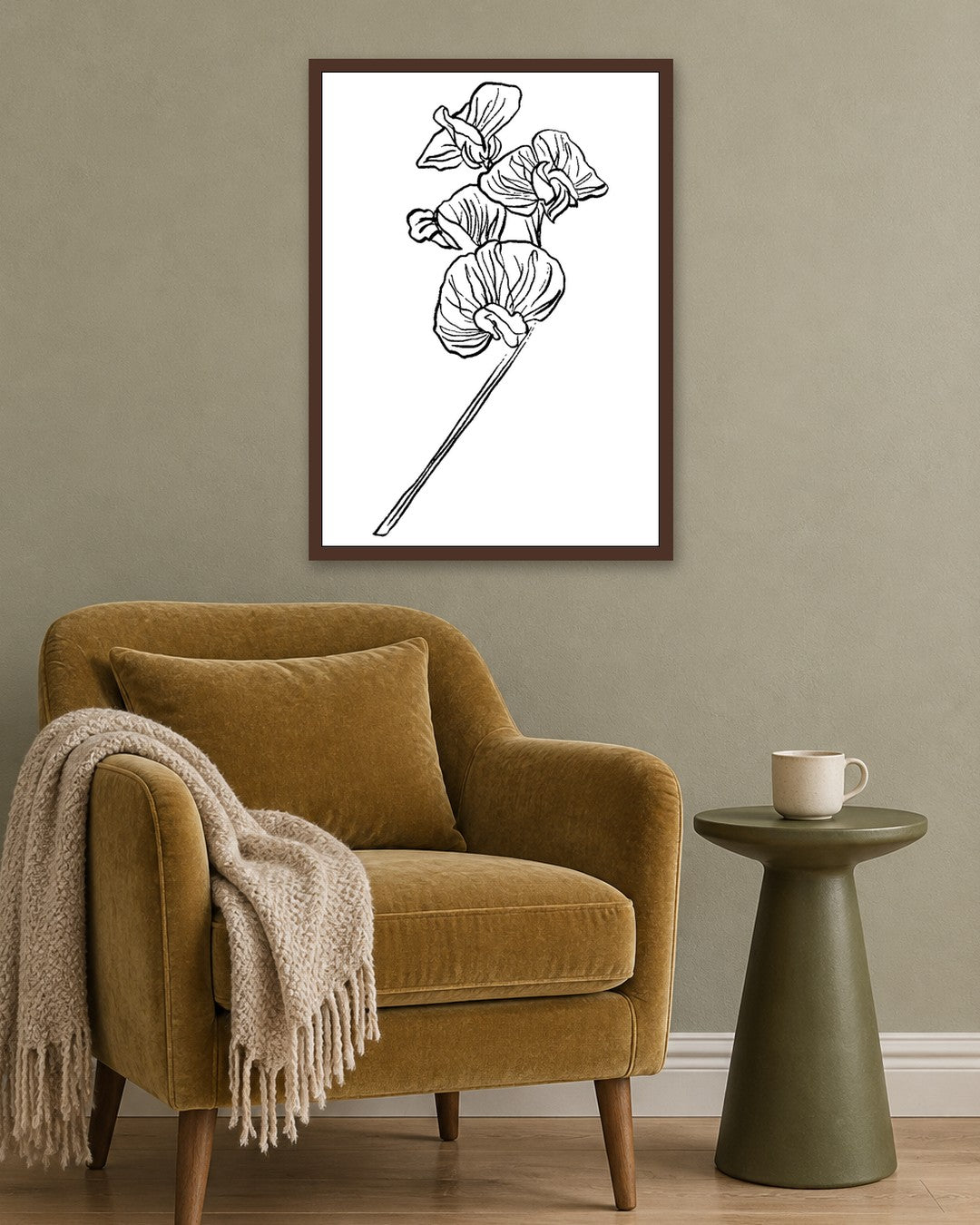 SENT Studio - Blooming Flowers Poster No. 27 - dark oak frame in a room