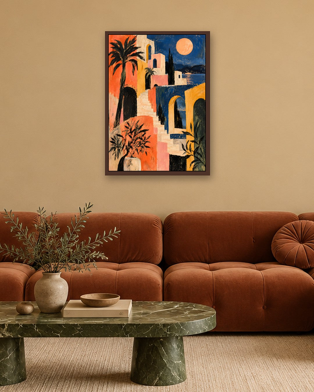 Faris Mcgee - A Vertical Painterly Abstract Modernist Mediterr - dark oak frame in a room
