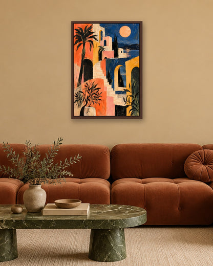 Faris Mcgee - A Vertical Painterly Abstract Modernist Mediterr - dark oak frame in a room