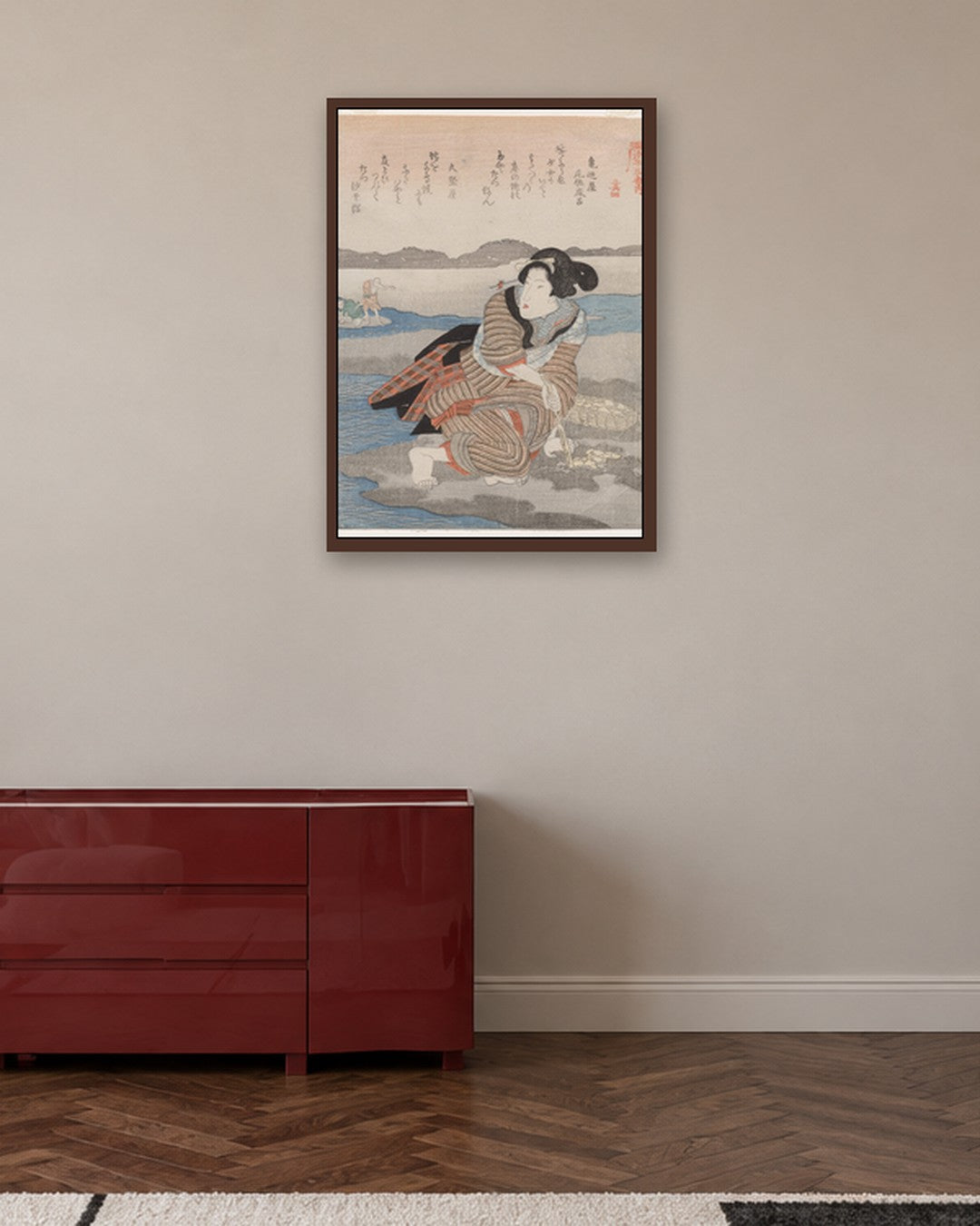 Utagawa Kuniyoshi - Fourth Print from A Low Tide Pentaptych - dark oak frame in a room