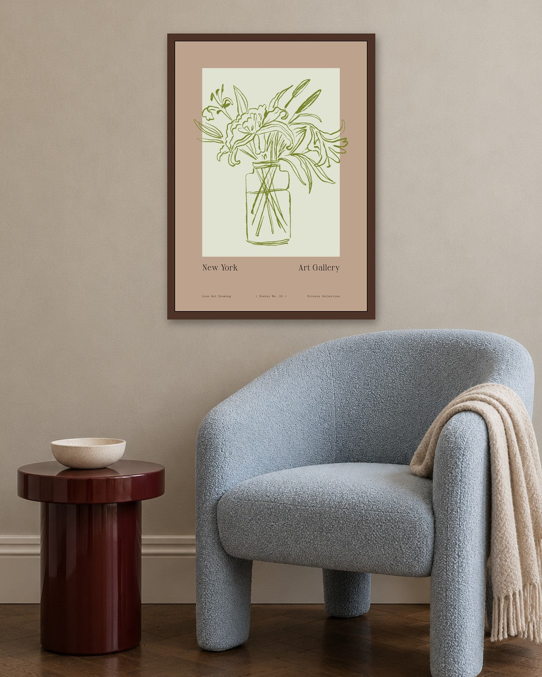 SENT Studio - Blooming Flowers Poster No. 2 - dark oak frame in a room