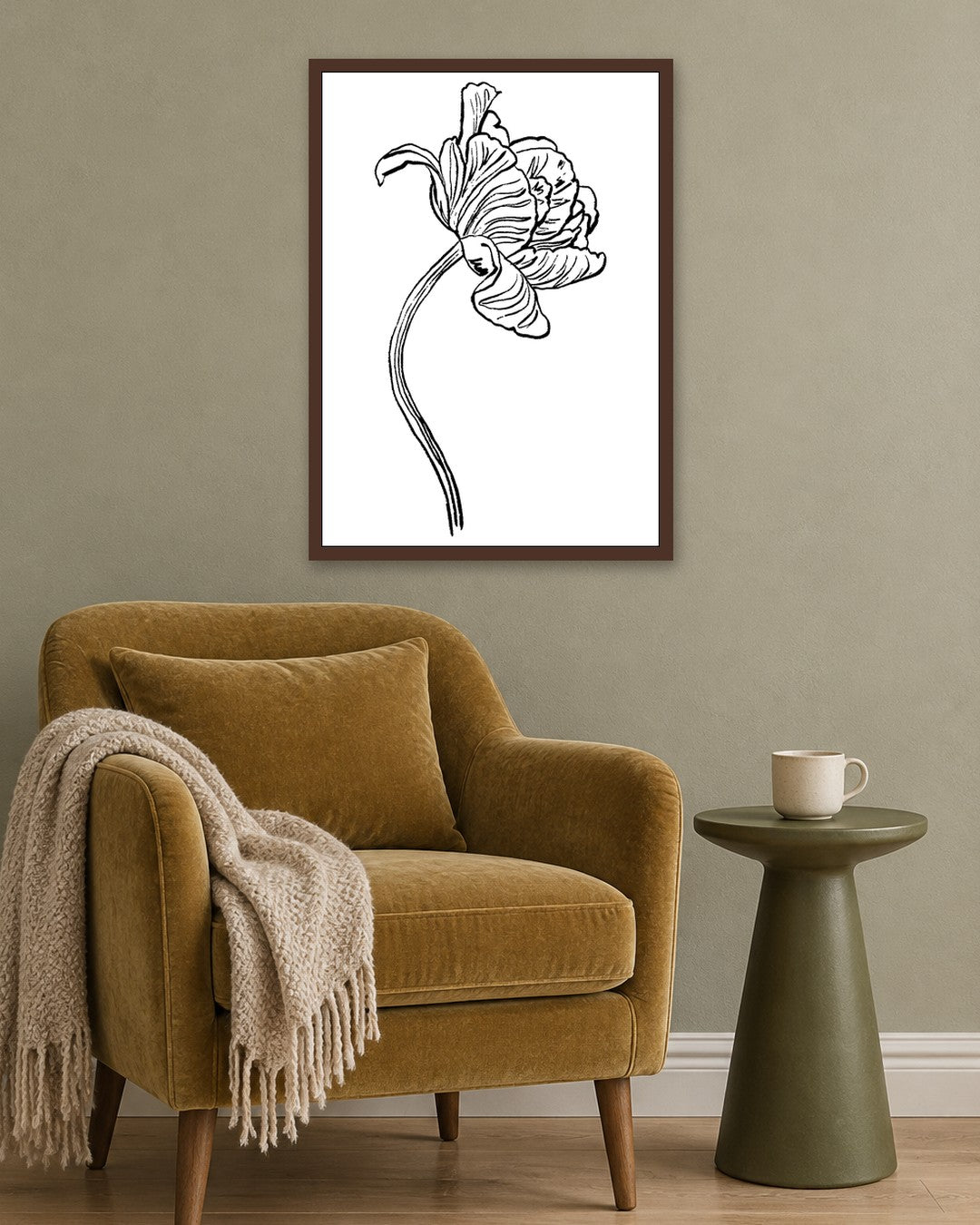 SENT Studio - Blooming Flowers Poster No. 33 - dark oak frame in a room