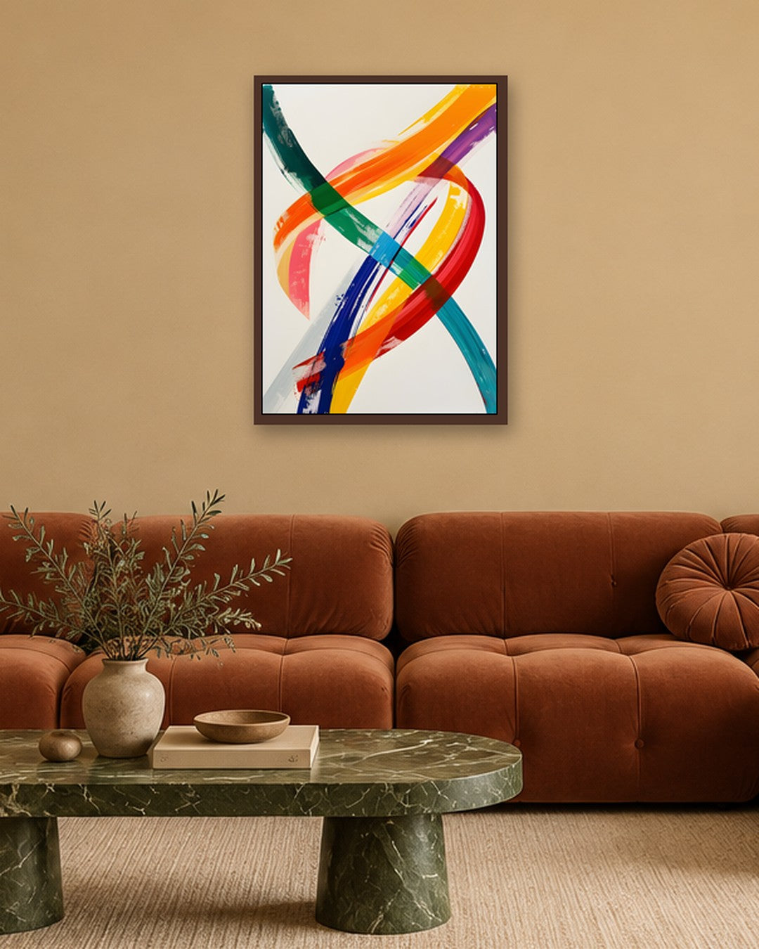 SENT Studio - Abstract Ribbons - dark oak frame in a room