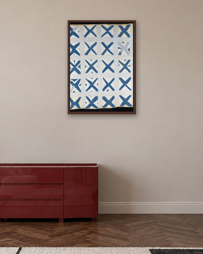 Untitled (Repeating X) - dark oak frame in a room