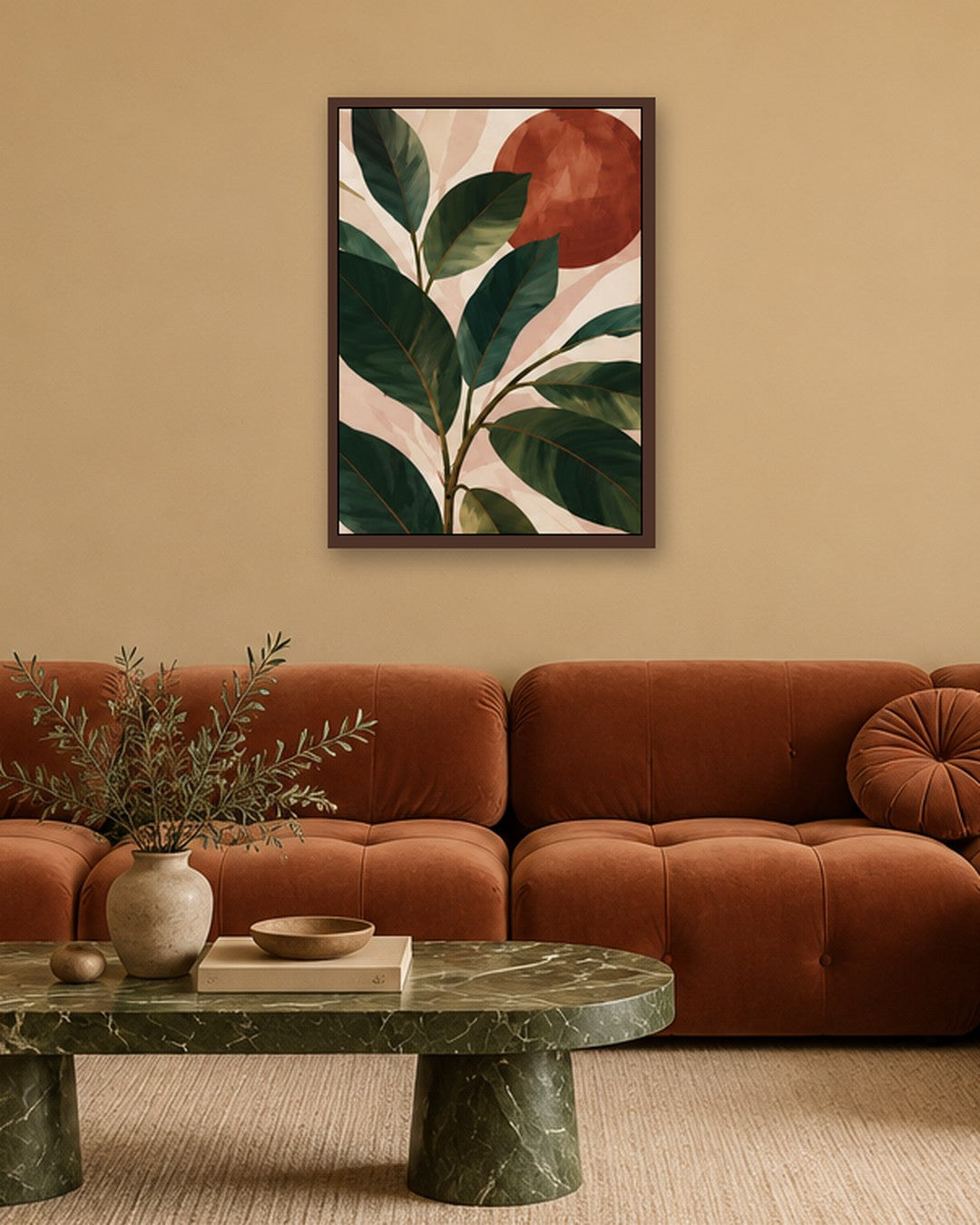 Hilary Ward - Terracotta Sun - dark oak frame in a room