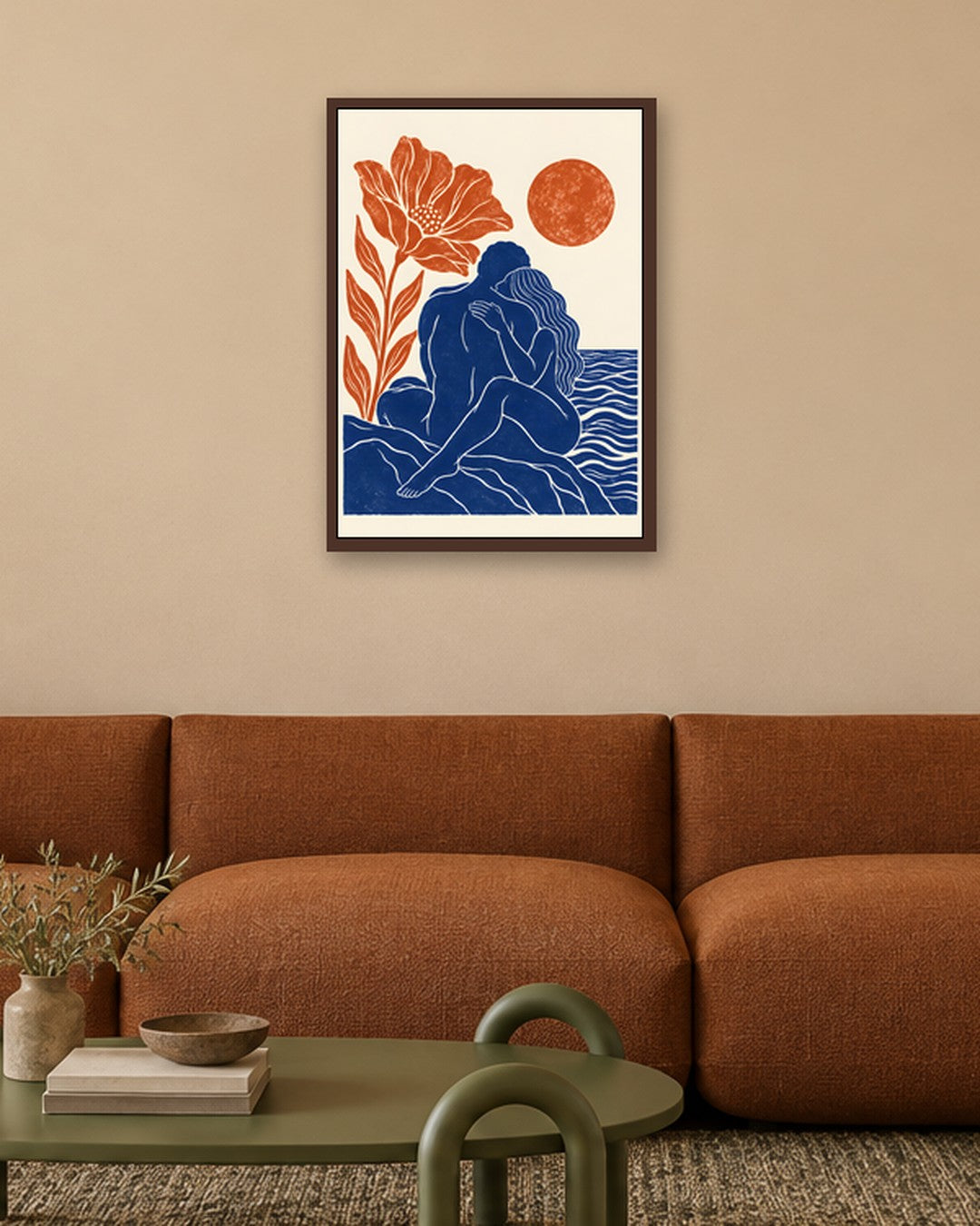 Yavr Johanssen - Embrace by the Moonlit Sea - dark oak frame in a room