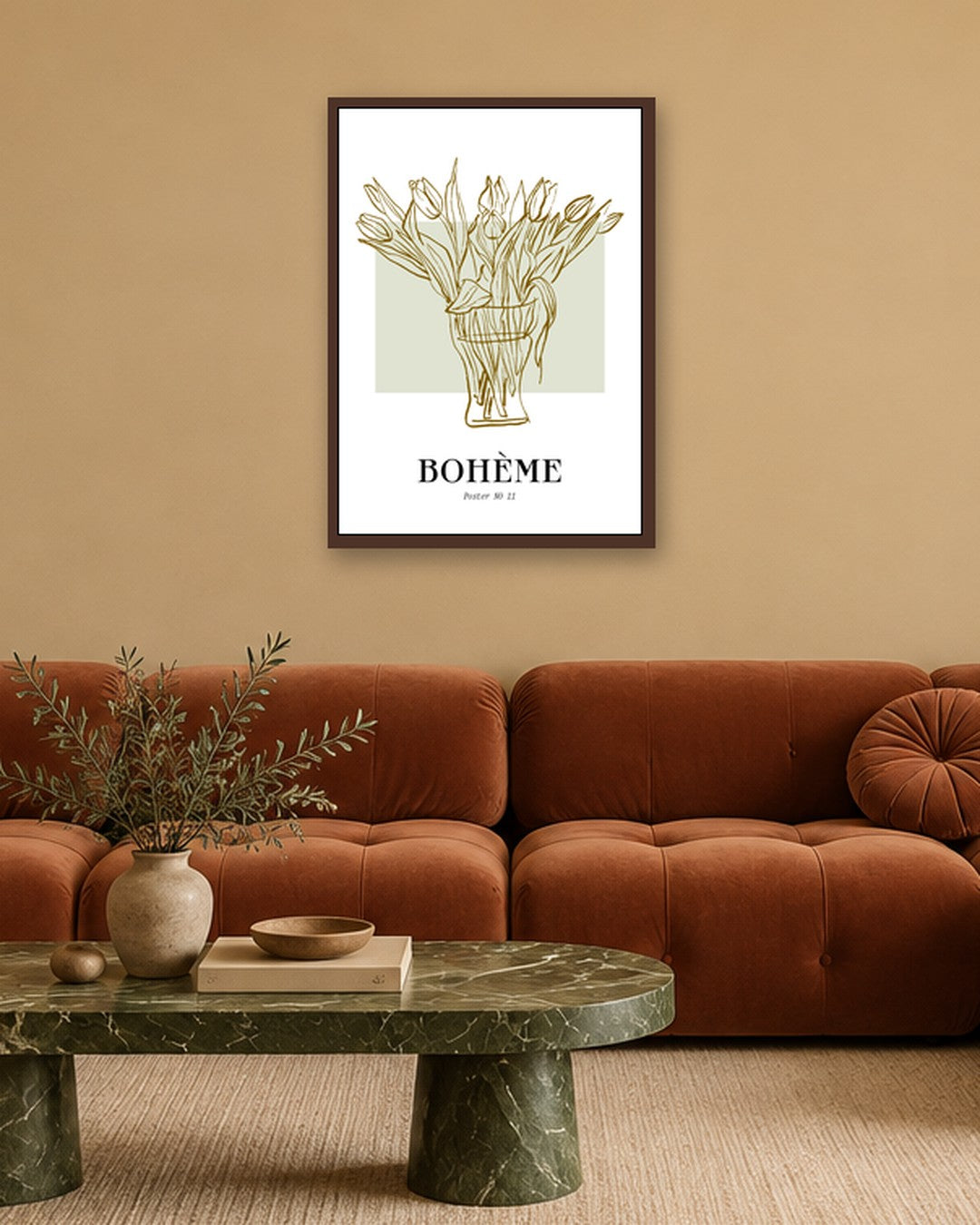 SENT Studio - Blooming Flowers Poster No. 11 - dark oak frame in a room