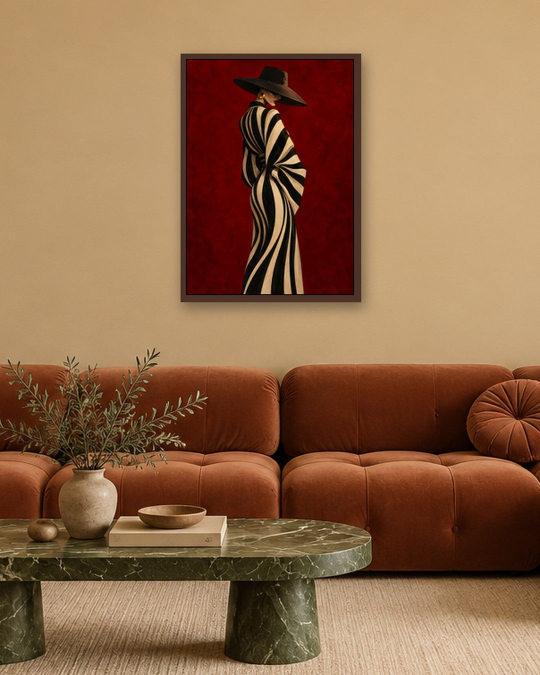Paige Hilton - Stripe Study - dark oak frame in a room