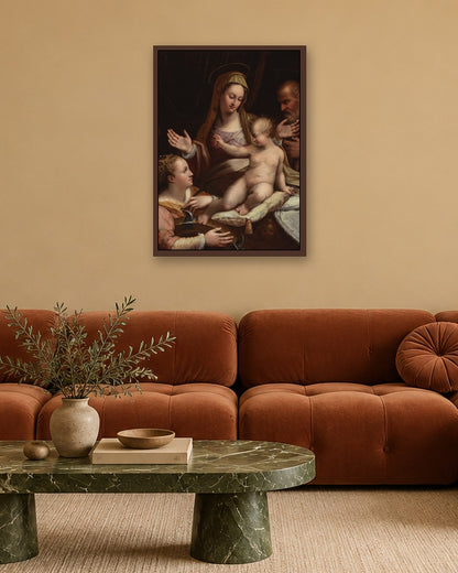 Renaissance Masters - Holy Family with Saint Catherine - dark oak frame in a room