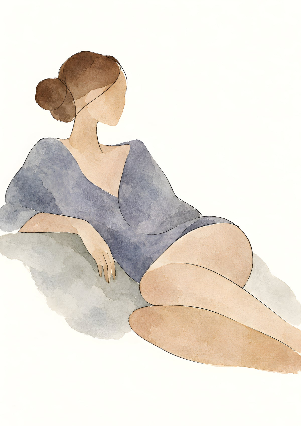 Cengiz Curtis - Serene Reclining Woman in Watercolour - original artwork