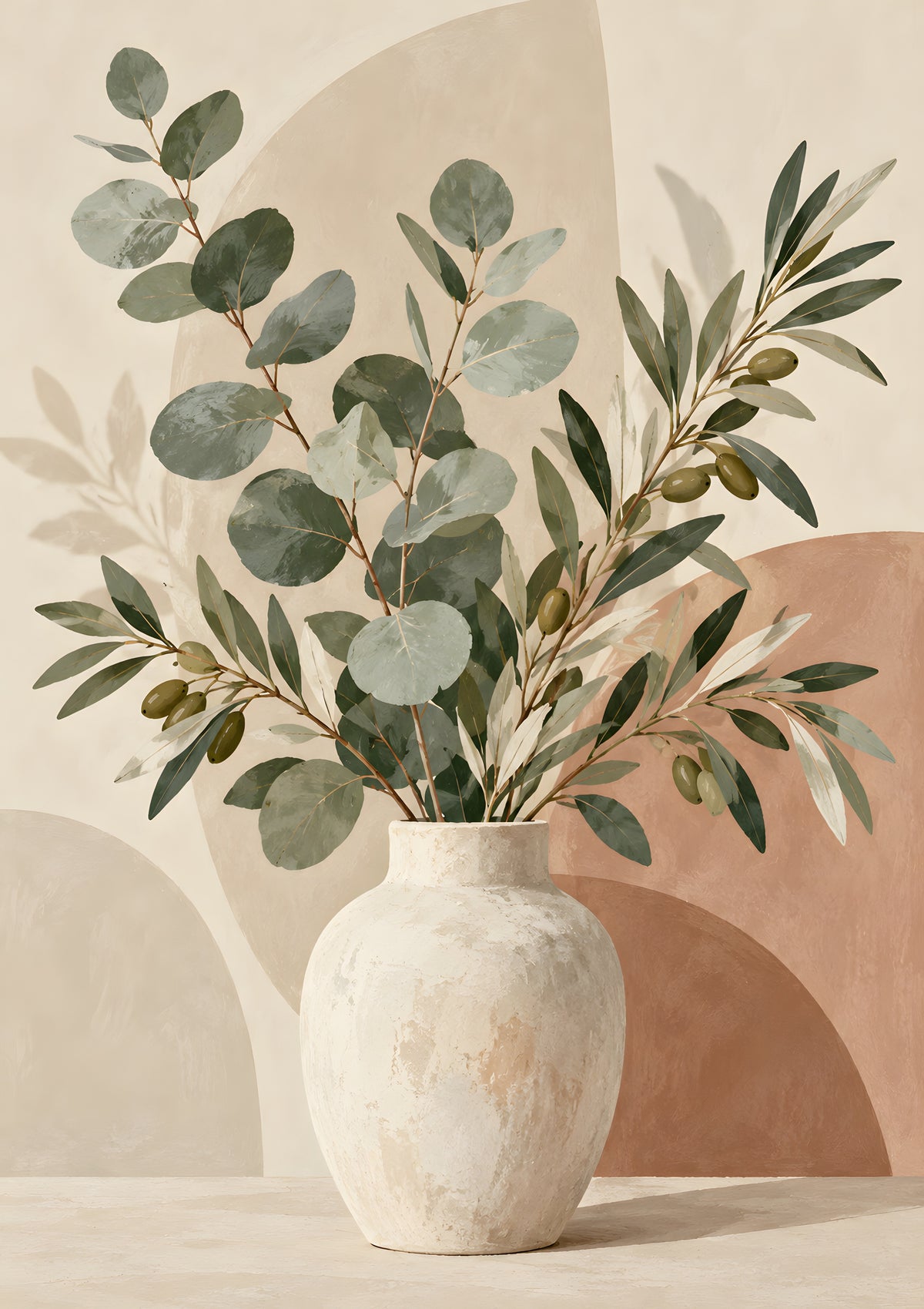 Jennet Hampsonn - Minimalist Eucalyptus and Olive Still Life - original artwork