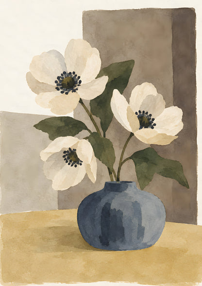 Cengiz Curtis - Minimalist Anemones in a Slate Vase - original artwork