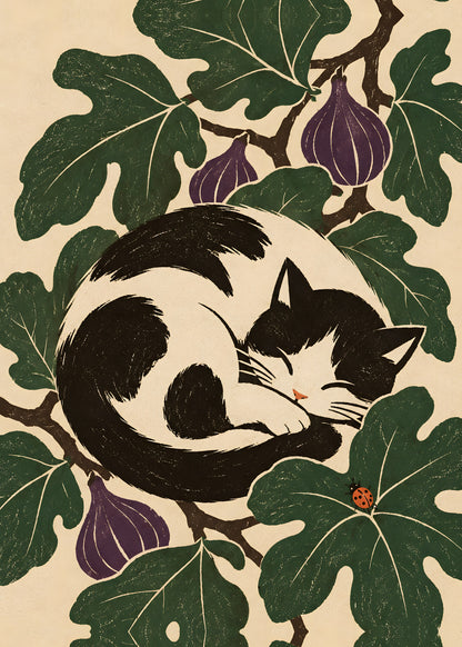 Elise Savoy - Sleeping Cat Fig Leaves - original artwork