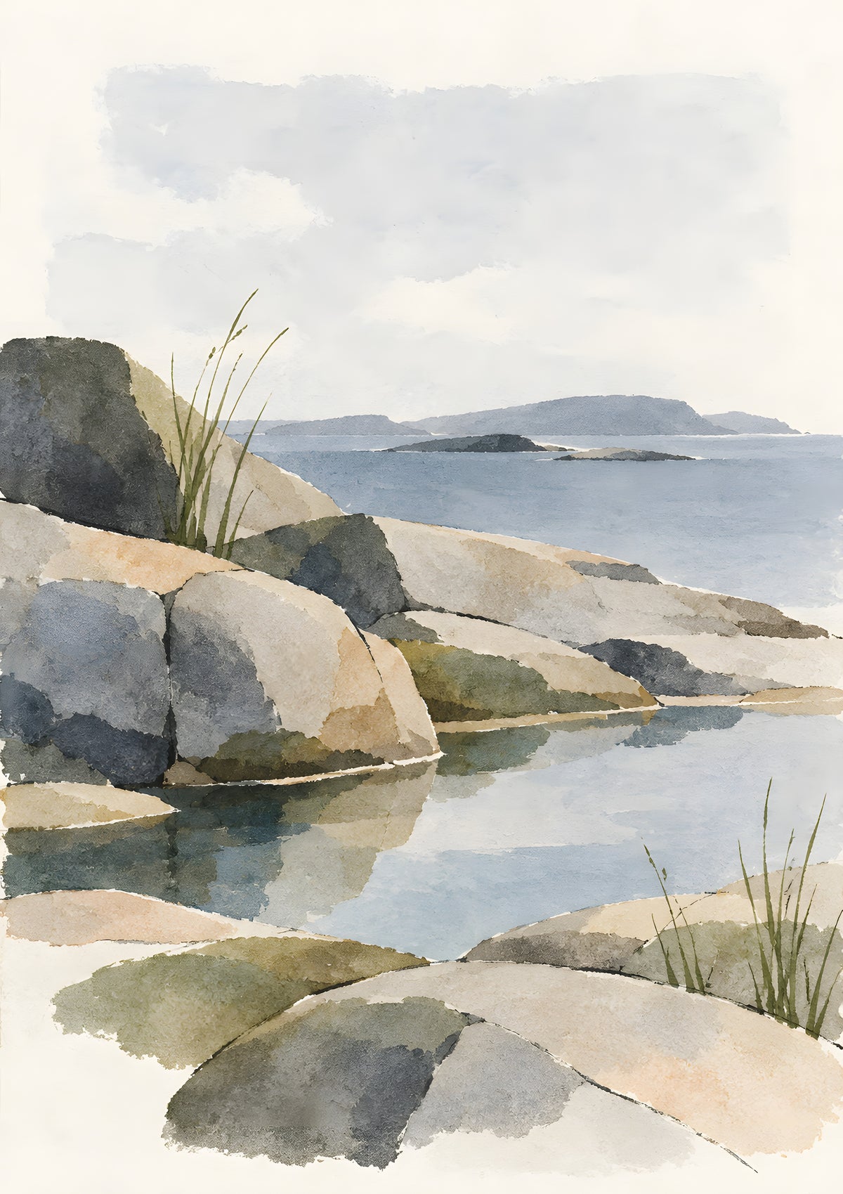 Cengiz Curtis - Serene Rocky Shoreline Study - original artwork