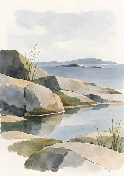 Cengiz Curtis - Serene Rocky Shoreline Study - original artwork