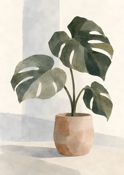 Cengiz Curtis - Minimalist Watercolour Monstera Still Life - original artwork