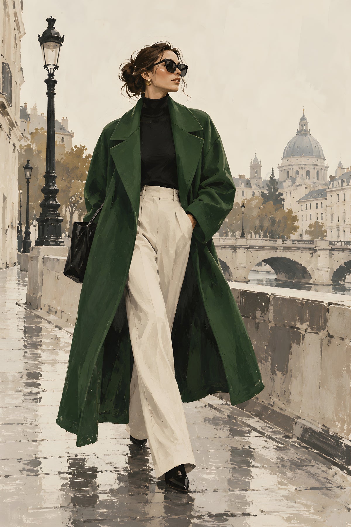 Hugo Morgan - Emerald Coat by the River - original artwork