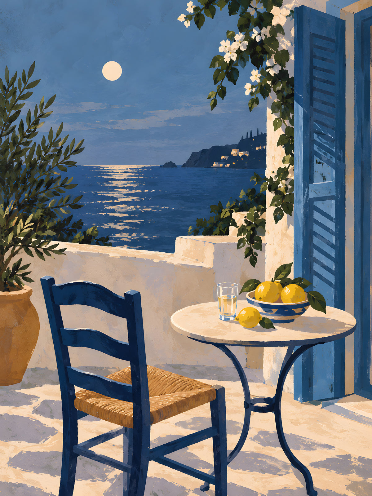 Jinna Jerre - Moonlit Mediterranean Terrace with Lemons - original artwork