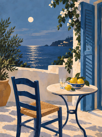 Jinna Jerre - Moonlit Mediterranean Terrace with Lemons - original artwork