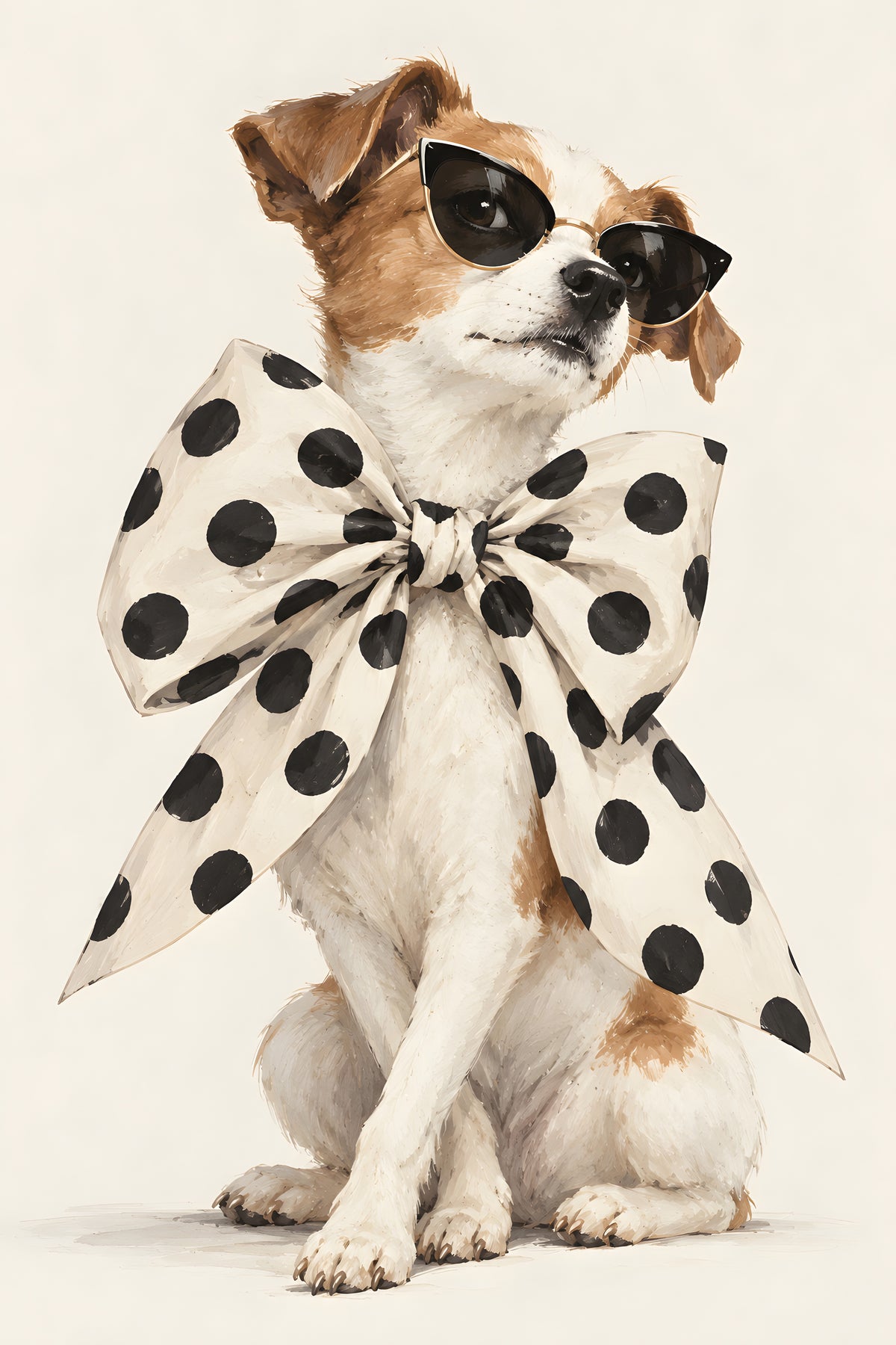 Hugo Morgan - Chic Polka Dot Bow Wearing Terrier - original artwork