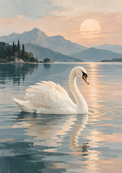 Jennet Hampsonn - Swan at Dawn on a Misty Lake - original artwork